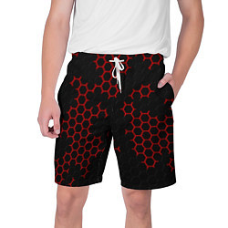 Шорты на шнурке мужские НАНОКОСТЮМ Black and Red Hexagon Гексагоны, цвет: 3D-принт