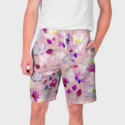 Шорты на шнурке мужские Цветы Разноцветные Лотосы, цвет: 3D-принт