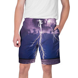 Шорты на шнурке мужские Разряд молний над океаном, цвет: 3D-принт
