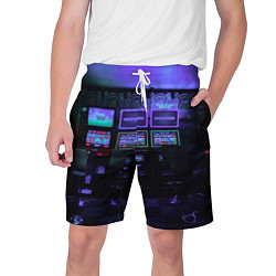 Шорты на шнурке мужские Неоновые игровые автоматы - Фиолетoвый, цвет: 3D-принт