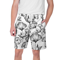 Мужские шорты Графичные цветы на белом фоне