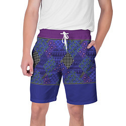 Шорты на шнурке мужские Combined burgundy-blue pattern with patchwork, цвет: 3D-принт