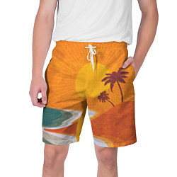 Шорты на шнурке мужские Закат на побережье минимализм, цвет: 3D-принт