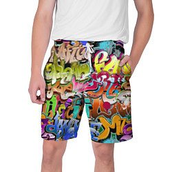 Шорты на шнурке мужские Надпись и краска граффити, цвет: 3D-принт