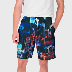 Шорты на шнурке мужские Огни большого города - Глитч, цвет: 3D-принт