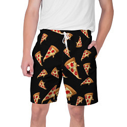 Шорты на шнурке мужские Куски пиццы на черном фоне, цвет: 3D-принт