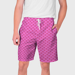 Шорты на шнурке мужские Геометрический современный розовый однотонный узор, цвет: 3D-принт