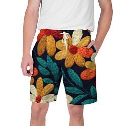 Шорты на шнурке мужские Цветы в стиле вышивки, цвет: 3D-принт