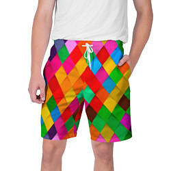Шорты на шнурке мужские Цветные лоскуты - пэчворк, цвет: 3D-принт