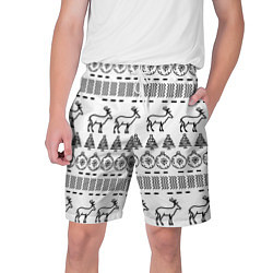 Мужские шорты Черно-белый узор с оленями