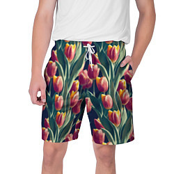 Шорты на шнурке мужские Много тюльпанов, цвет: 3D-принт