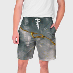 Шорты на шнурке мужские Абстрактный серо-белый туман и золотая краска, цвет: 3D-принт