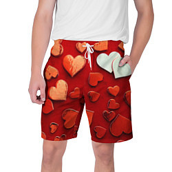 Шорты на шнурке мужские Красные сердца на красном фоне, цвет: 3D-принт
