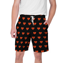 Шорты на шнурке мужские Разбитые сердца на черном фоне, цвет: 3D-принт