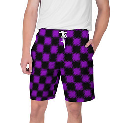 Шорты на шнурке мужские Фиолетовый черный узор Шахматка, цвет: 3D-принт