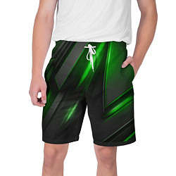 Шорты на шнурке мужские Черные пластины с зеленым свечением, цвет: 3D-принт