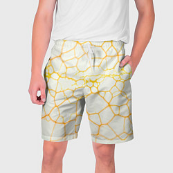 Шорты на шнурке мужские Жёлтые разломы, цвет: 3D-принт