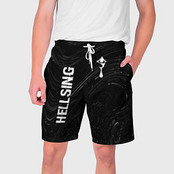 Шорты на шнурке мужские Hellsing glitch на темном фоне: надпись, символ, цвет: 3D-принт