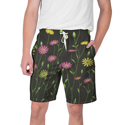 Шорты на шнурке мужские Полевые цветочки на темном фоне, цвет: 3D-принт