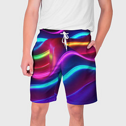 Шорты на шнурке мужские Неоновые волны фиолетового оттенка, цвет: 3D-принт