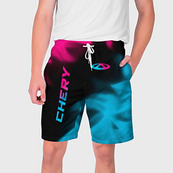 Шорты на шнурке мужские Chery - neon gradient: надпись, символ, цвет: 3D-принт
