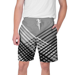 Шорты на шнурке мужские Косые черно-белые полосы на сером, цвет: 3D-принт