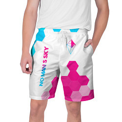 Шорты на шнурке мужские No Mans Sky neon gradient style: надпись, символ, цвет: 3D-принт