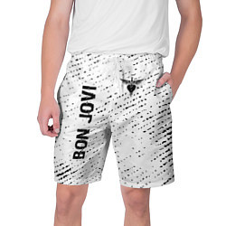 Шорты на шнурке мужские Bon Jovi glitch на светлом фоне: надпись, символ, цвет: 3D-принт