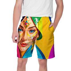 Шорты на шнурке мужские Девушка лицо с ромбическим орнаментом, цвет: 3D-принт