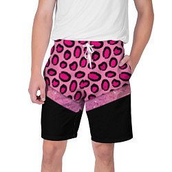 Шорты на шнурке мужские Розовый леопард и блестки принт, цвет: 3D-принт