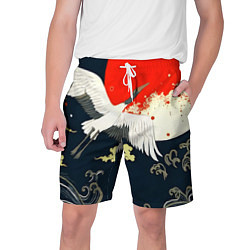 Шорты на шнурке мужские Кимоно с японскими журавлями, цвет: 3D-принт