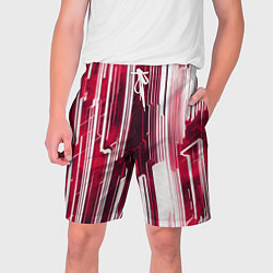 Шорты на шнурке мужские Киберпанк полосы белый и красный, цвет: 3D-принт