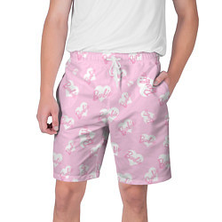 Шорты на шнурке мужские Барби: белые сердца на розовом паттерн, цвет: 3D-принт