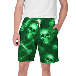 Шорты на шнурке мужские Зелёные черепа и кости, цвет: 3D-принт