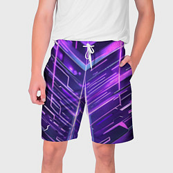 Шорты на шнурке мужские Фиолетовые неон полосы киберпанк, цвет: 3D-принт