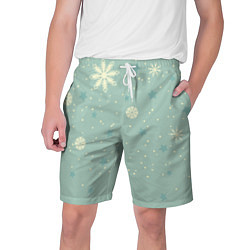 Мужские шорты Снежинки и звезды на матно зеленем