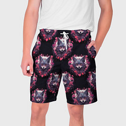Шорты на шнурке мужские Паттерн с волками и сердечками, цвет: 3D-принт
