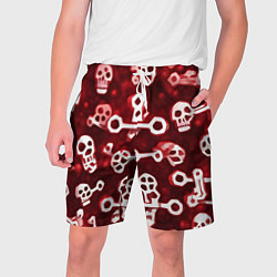 Шорты на шнурке мужские Белые черепки и кости на красном фоне, цвет: 3D-принт