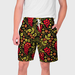 Шорты на шнурке мужские Хохломская роспись красные ягоды, цвет: 3D-принт
