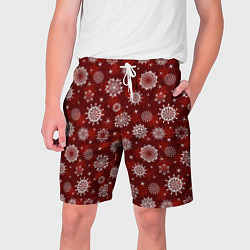 Шорты на шнурке мужские Snowflakes on a red background, цвет: 3D-принт