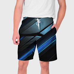 Шорты на шнурке мужские Черная абстракция с синим неоновым ярким свечением, цвет: 3D-принт