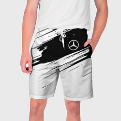Шорты на шнурке мужские Mercedes benz краски чернобелая геометрия, цвет: 3D-принт