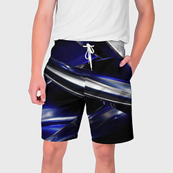 Шорты на шнурке мужские Синие и серебреные абстрактные полосы, цвет: 3D-принт