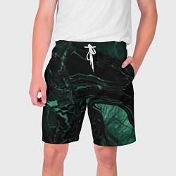 Шорты на шнурке мужские Черно-зеленый мрамор, цвет: 3D-принт
