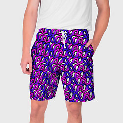 Шорты на шнурке мужские Фиолетовый узор и чёрная обводка, цвет: 3D-принт