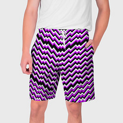 Шорты на шнурке мужские Фиолетовые и белые ломаные линии, цвет: 3D-принт