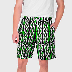 Мужские шорты Бело-зелёные треугольники на чёрном фоне