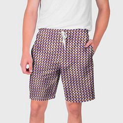 Шорты на шнурке мужские Сине-бежевый текстурированный квадраты-рябь, цвет: 3D-принт
