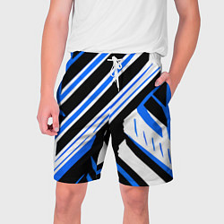Шорты на шнурке мужские Чёрно-синие полосы на белом фоне, цвет: 3D-принт