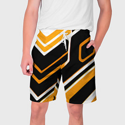 Шорты на шнурке мужские Чёрно-жёлтые полосы на белом фоне, цвет: 3D-принт